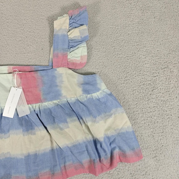 Outerknown Astrid Top Womens XL Multicolor Stripe Organic Cotton Tank Ruffle New - Picture 2 of 14